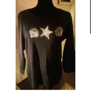 Karen Scott Black Knit Top. Long Sleeve. Size Large. NWT